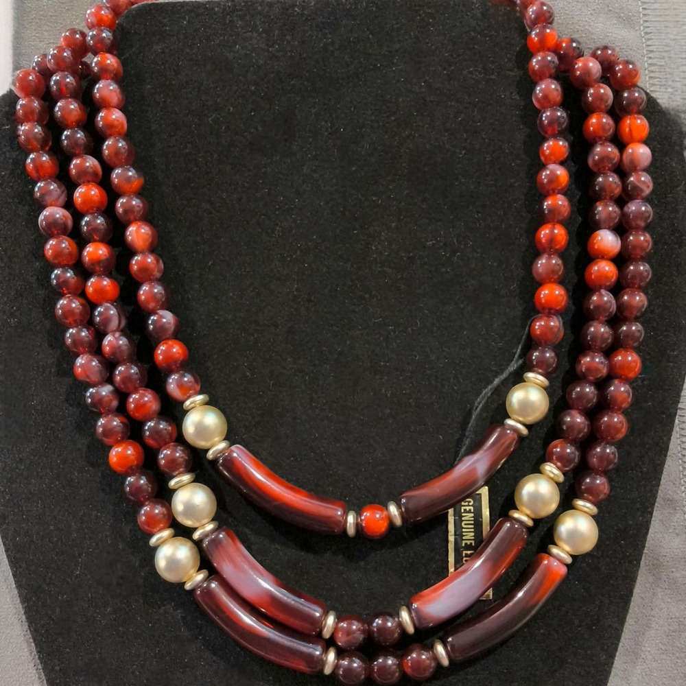 Vintage Genuine Lucite 3-Strand Statement Necklace Hong Kong Original Tag